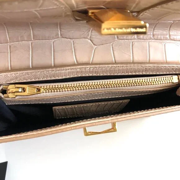 NWT ALEXANDER WANG Lydia Bag Croc Embossed Leather Clutch Bag Almond MSRP $650